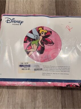 NIP Disney Home Pink Tinker Bell Twin Flat Sheet Cotton Blend USA Made